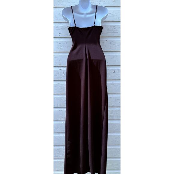 Emerald Sundae Junior Small Black Strappy V Neck Long Gown Dress Leg Slit - Picture 2 of 6